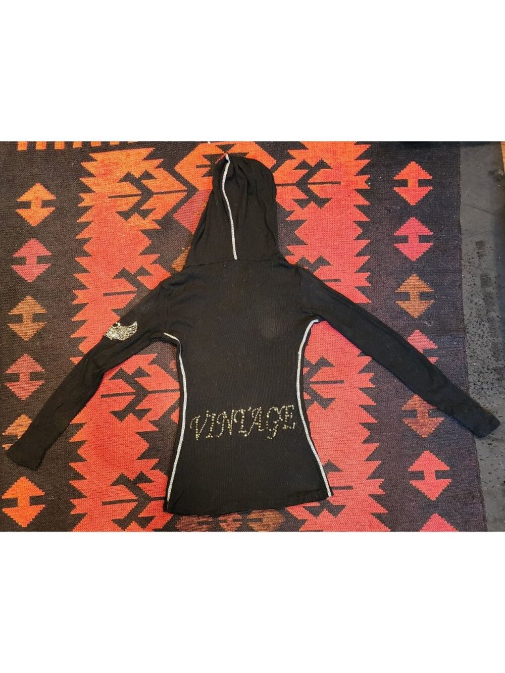 Vintage Havana Womens Black Hoodie With Rhinestone Details & Front Pocket Size M